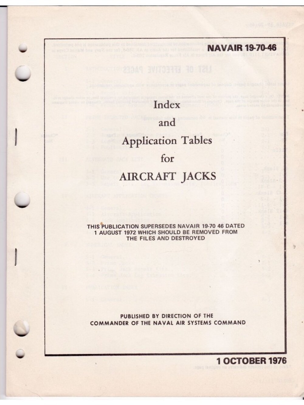 1976 NAVAIR 19-70-46 Aircraft Jacks Index Application Tables Navy Manual